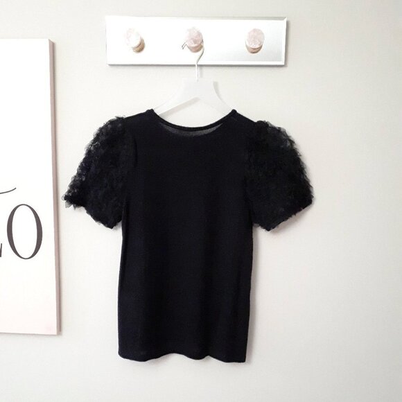 EUC Zara black tulle accented statement sleeve knit-like sweater top, S - Picture 9 of 13